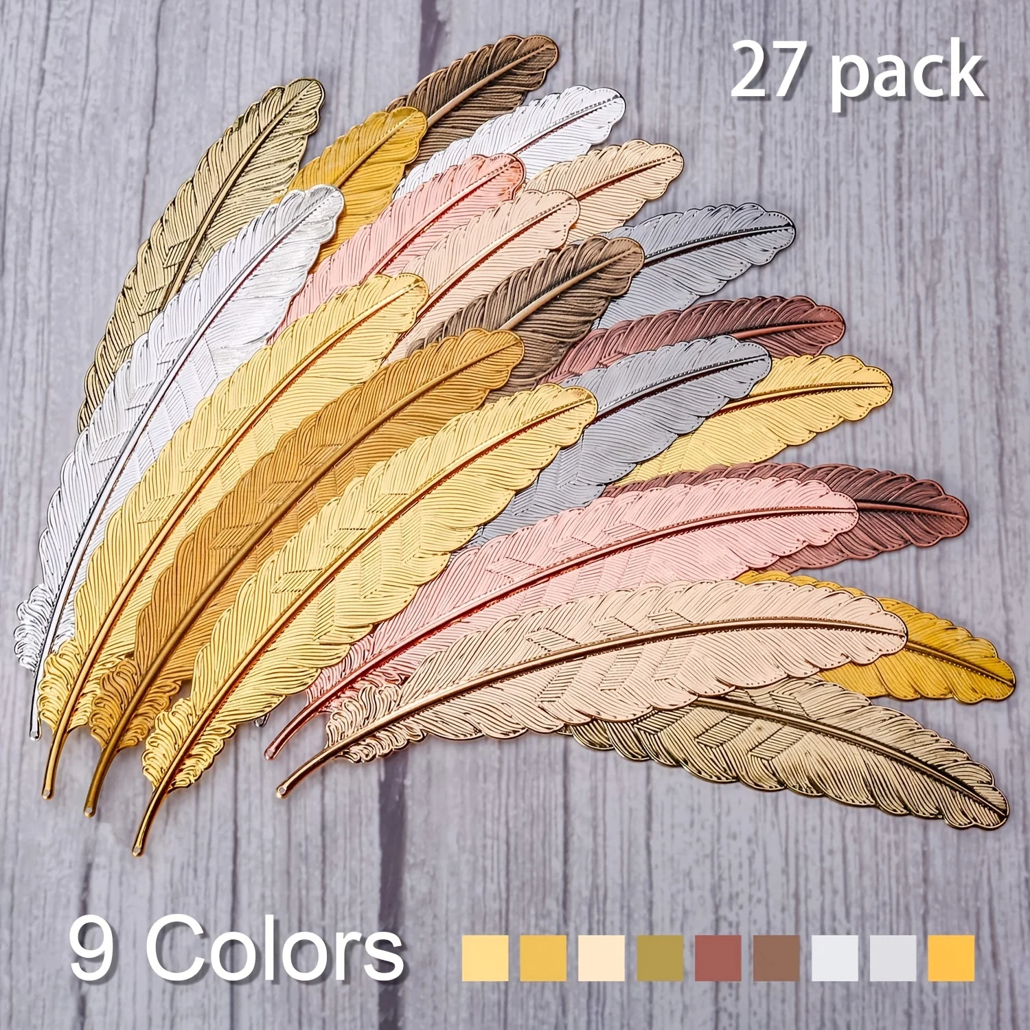 27pcs Vintage Feather Metal Bookmarks For Adults Simple Elegant And Thin 9 Colors