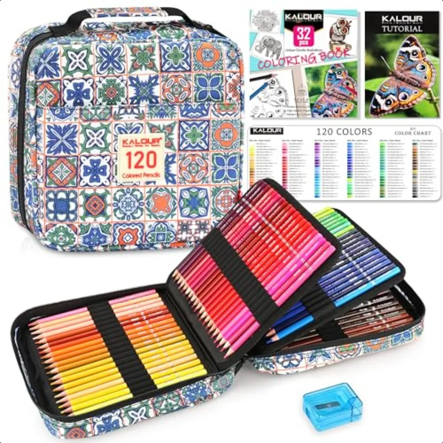 

126 PCS Colored Pencils Set with Coloring Books Tutorial Color Chart 120 Premium Soft Core Colored Pencils for Artists Adults T