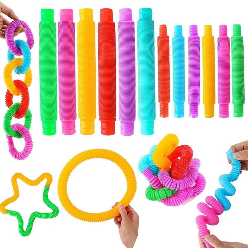 8Pcs Colorful Pop Tube Rainbow Fidget Telescopic Tube Stress Relief Plastic Stretch Pipe Decompression Gift