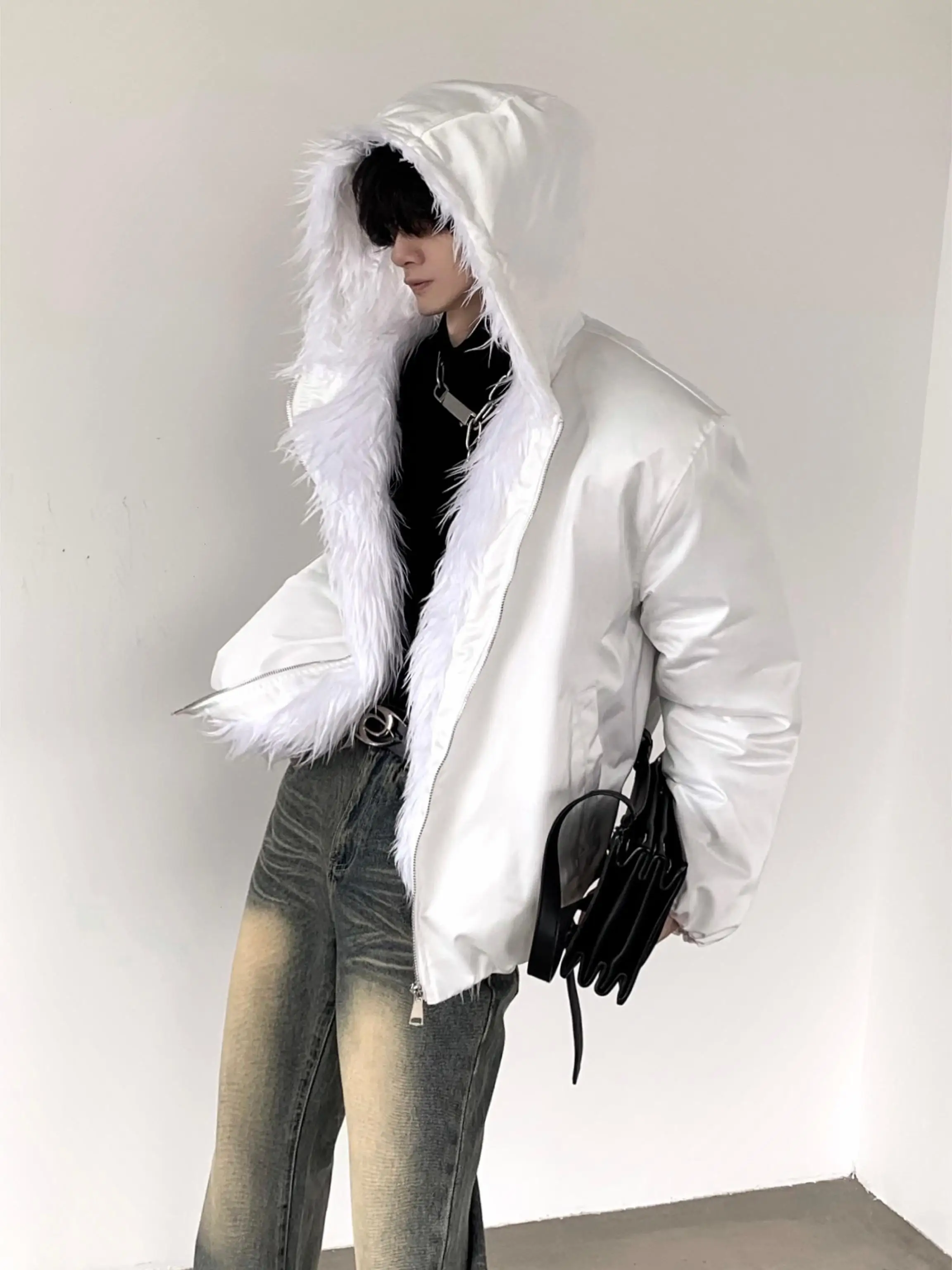 Autumn Mountain Wind Thickened Winter Flight Jacket Men's Cotton Coat with Large Fur Collar Casual Warm Youth Korean Style