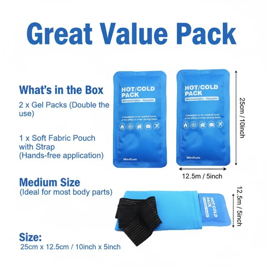 Reusable Gel Ice Pack for Injuries - Hot and Cold Therapy Pack for Muscle Pain Relief, Swelling Reduction, Post Surgery Recover