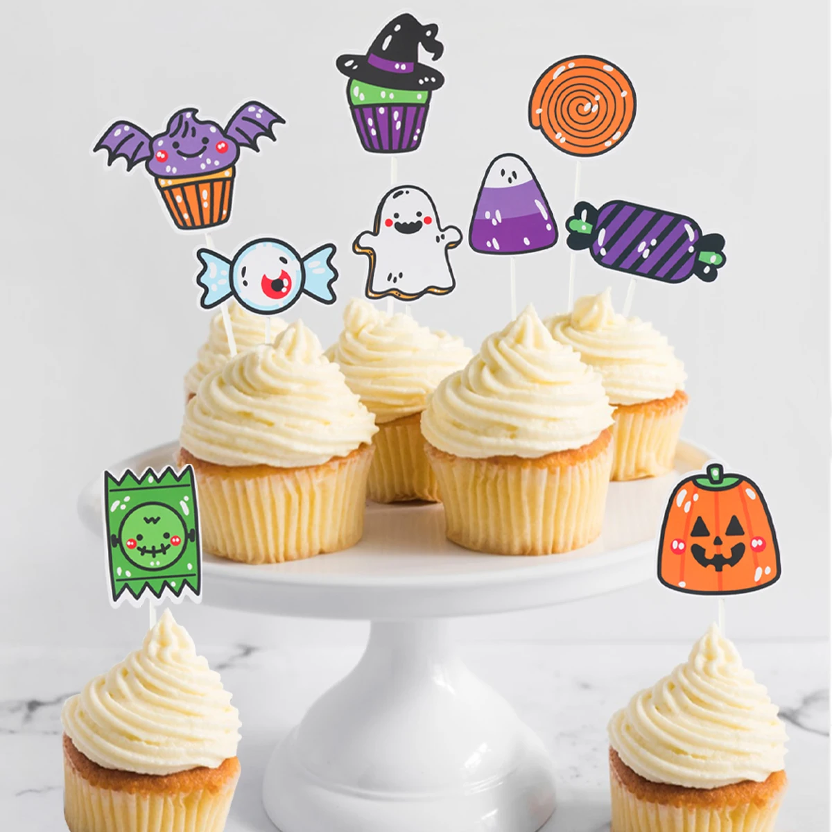 

Halloween Cupcake Topper Happy Halloween Pumpkin Ghost Party Cake Decoration Halloween Theme Party Supplies