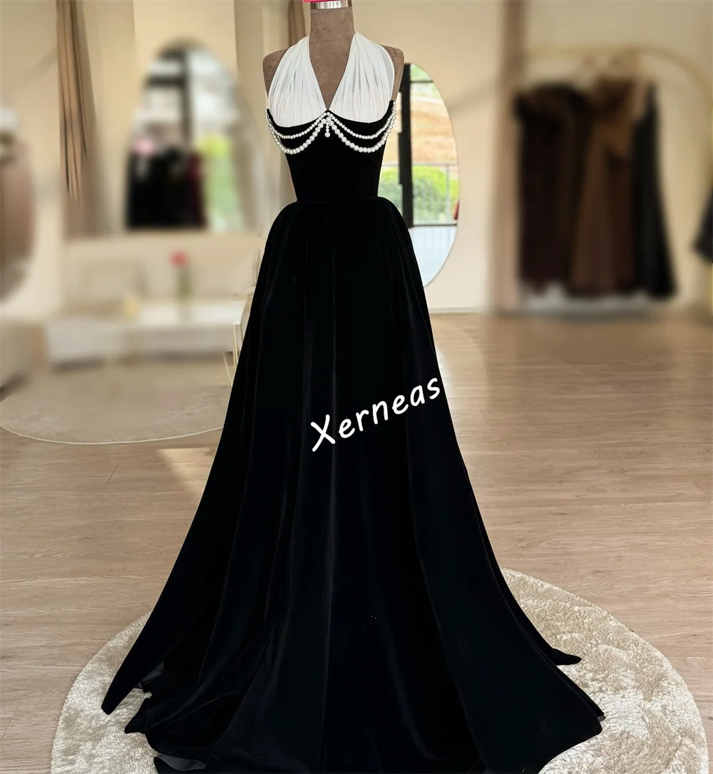 Sukienka wieczorowa damska na zamówienie, z plisami, zdobiona koralikami, z dekoltem typu halter, o kroju litery A, długa do podłogi, elegancka, idealna na przyjęcie, wesele, urocza.