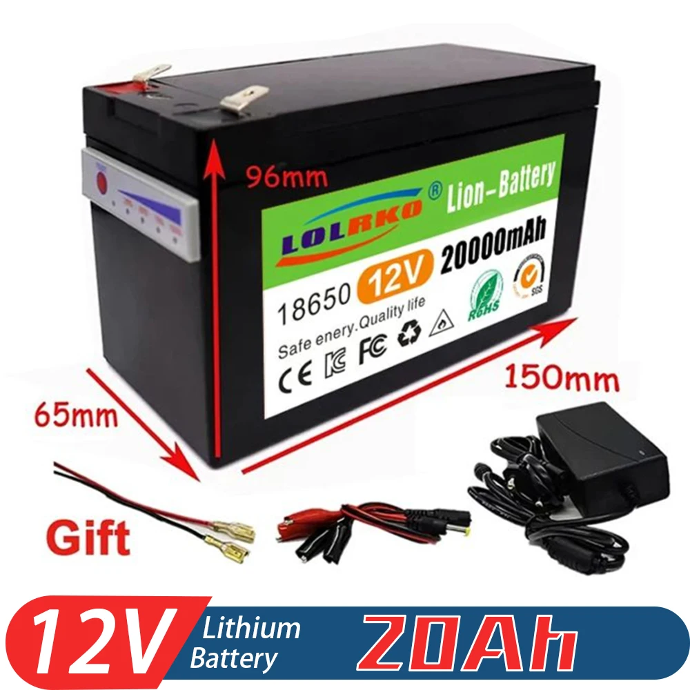 12V 20Ah 20000mAh 18650 lithium battery 30A sprayer built-in high current BMS electric vehicle battery +12.6V charger