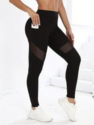 Mesh High Waist Yoga Pants with Pockets Leggings for Women Tummy Control Workout Leggings for Women