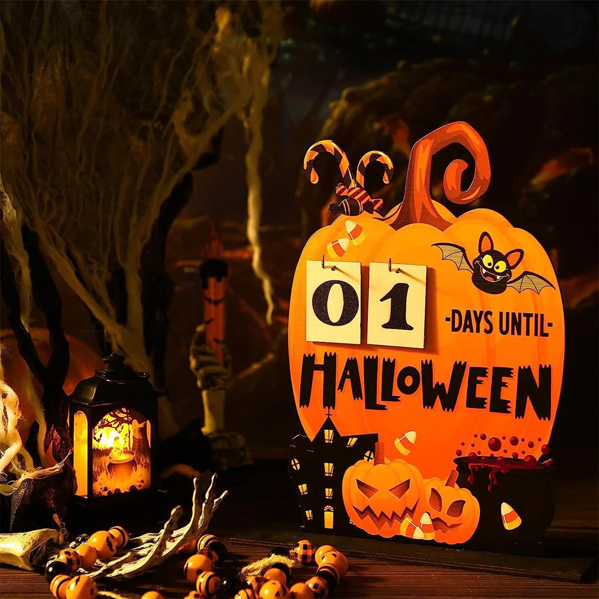 

1Pcs Creative Halloween Advent Calendar Wooden Countdown Calendar with Pumpkin Design Gift for Spooky Season Celebrations