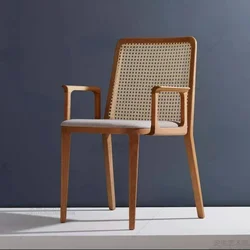 Fauteuil en rotin de style nordique minimaliste japonais, chaise de salle à manger avec dossier confortable, parfait pour les petits repas familiaux