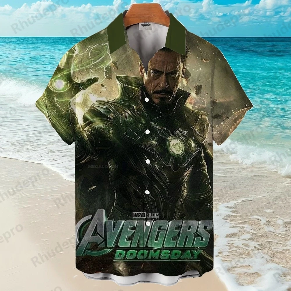 

Disney 2025 Superhero Captain America Men's Hawaiian Shirt Lapel Short-sleeved Shirt Fashion Casual Trend All-match Tops