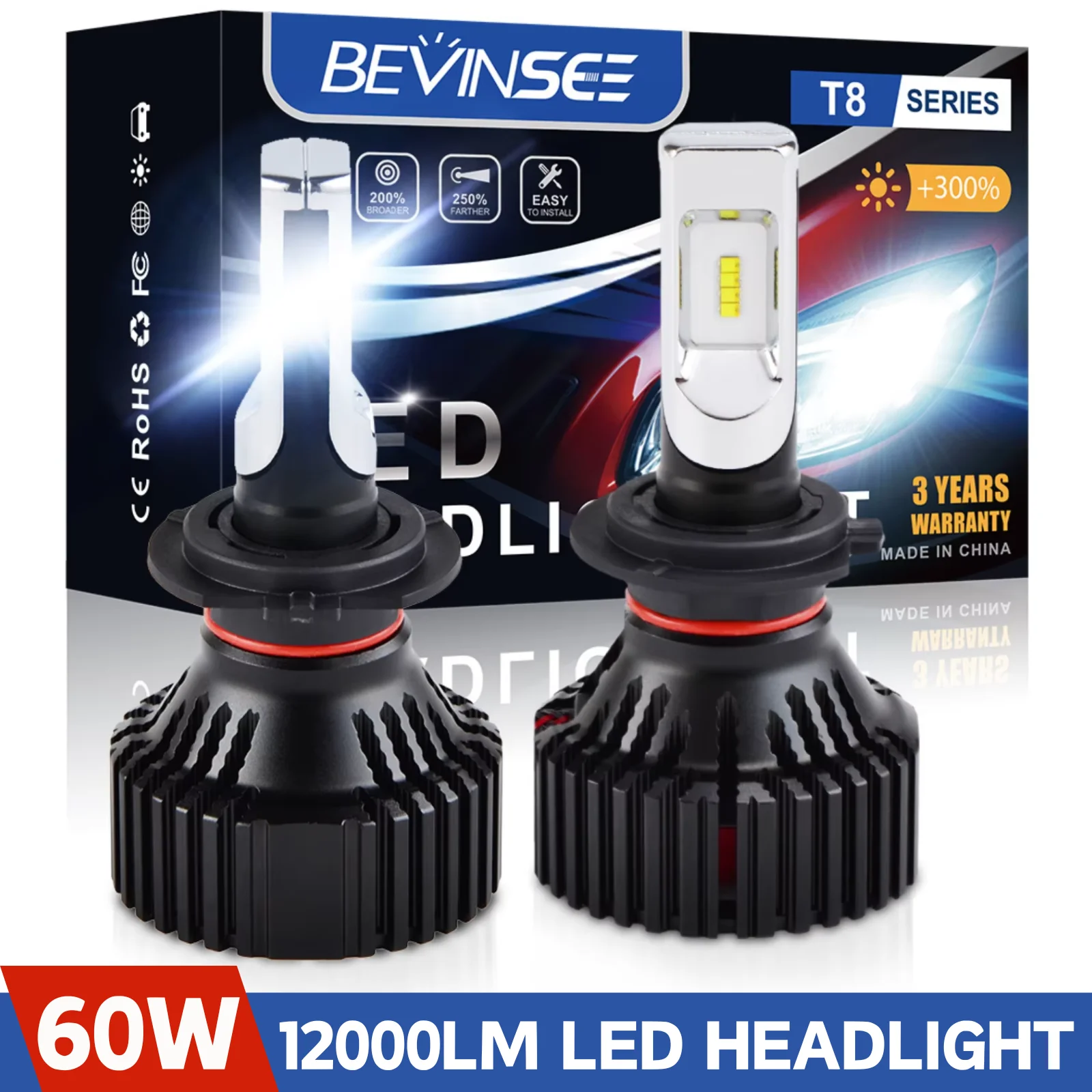 

BEVINSEE H7 Светодиодные фары H11 H8 H9 9005 HB3 9006 HB4 Автоматические светодиодные фары Супер яркие 60 Вт 16000LM Турбо противотуманные фары 6000K 12V