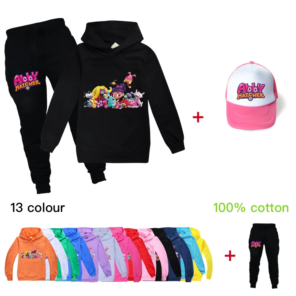 

Abby Hatcher Spring Kids Tracksuit Baby Clothing Sets Toddler Girl Outfits Fall Boys Streetwear Teen Hoodie Pants +Hat 3pcs Suit