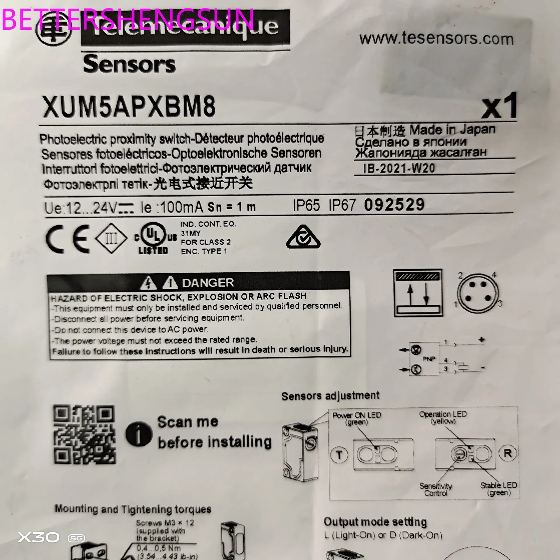 

Plug-in Photoelectric Switch Sensor Xum5apxbm8 Xum9apxbm8