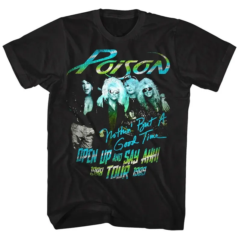 Poison Band Men's Shirt Open Up & Say Ahh Tour 1988 Cover Graphic Tees