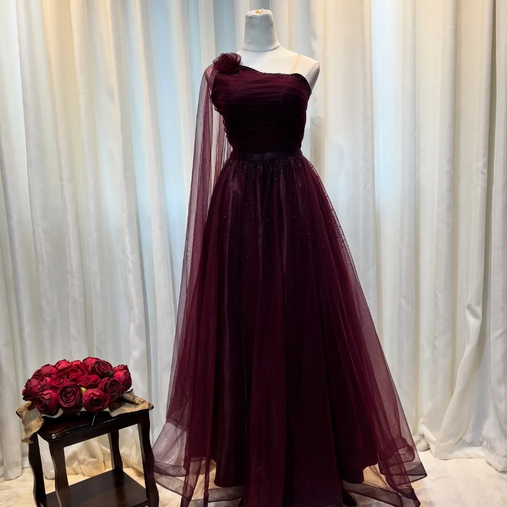 

Customized Exquisite Sparkle Tulle Beading Rhinestone Draped Flower Ball Gown One-shoulder Long Dresses Bespoke Occasion Dresses