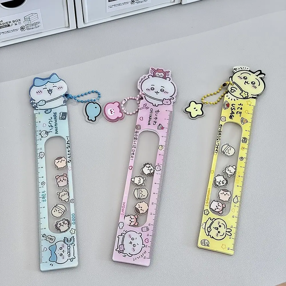 Anime Chiikawa Cute Sliding Ruler With Pendant 15cm Clear Acrylic Straight Ruler For Journal Drawing Sketching School Supplies view 3