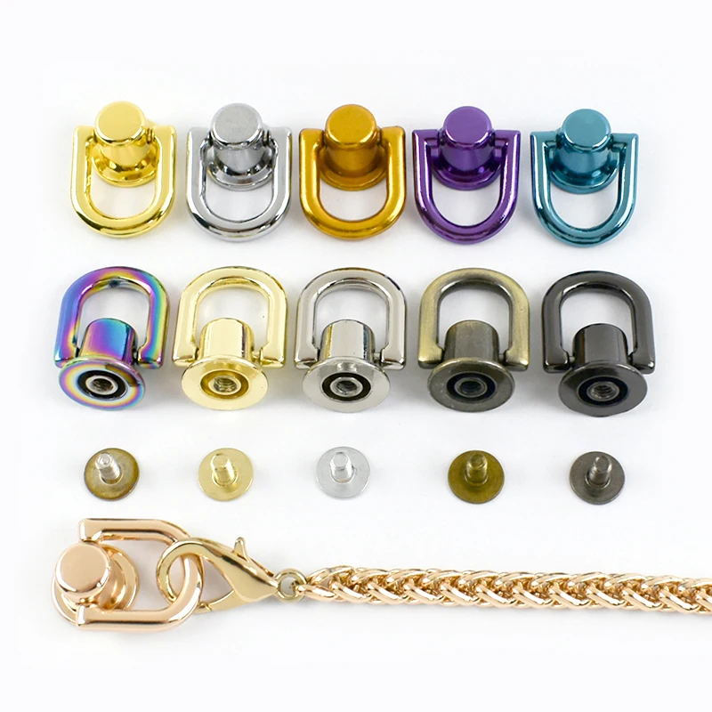 

5-20Pc Meetee 10mm Metal Stud Rivet Buckle Carabiner O D Ring Bag Chain Side Clip Clasp Handbag Screw Hook DIY Craft Accessories