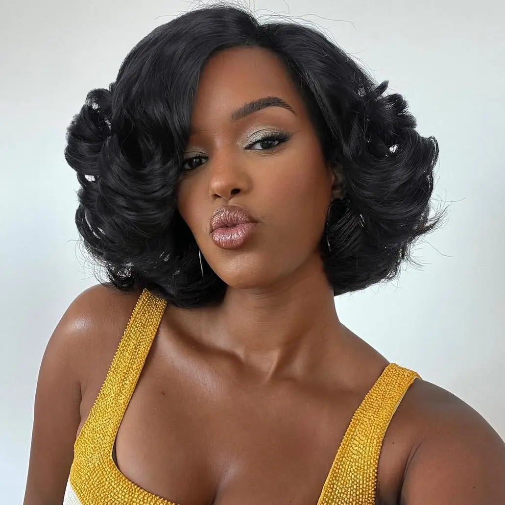 High Peruvian Romance Curly Bob 100% Human Hair Wigs Glueless Deep Water Wave HD Lace Front  4x4 Transparent Wig Sophie's