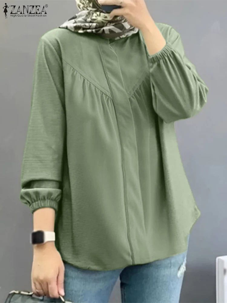 

ZANZEA Fashion Party Muslim Blouse Spring Elegant Holiday Blusas Mujer Lantern Sleeve A-line Tops Woman Casual Islamic Clothing