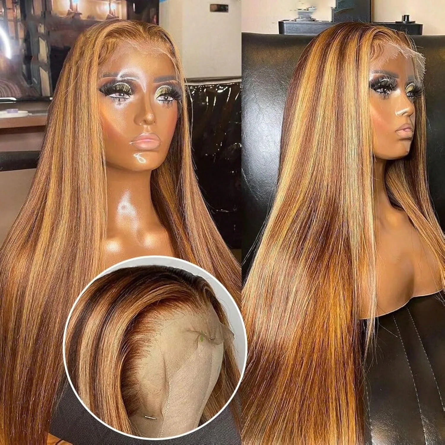 40 Inch Bone Straight 4/27 13x4 Highlight Straight Lace Front Wigs Human Hair 5*5 Pre-cut  Closure Straight Glueless Wig With Baby Hair 200 Density  For Women