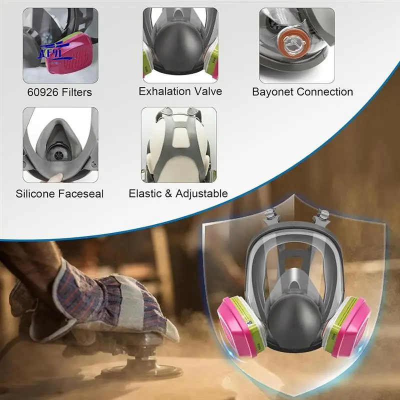 

AF91-Full Face Respirator Mask, 6800 Reusable Respirator Mask With Filters, Anti-Fog, Organic Vapor Respirator