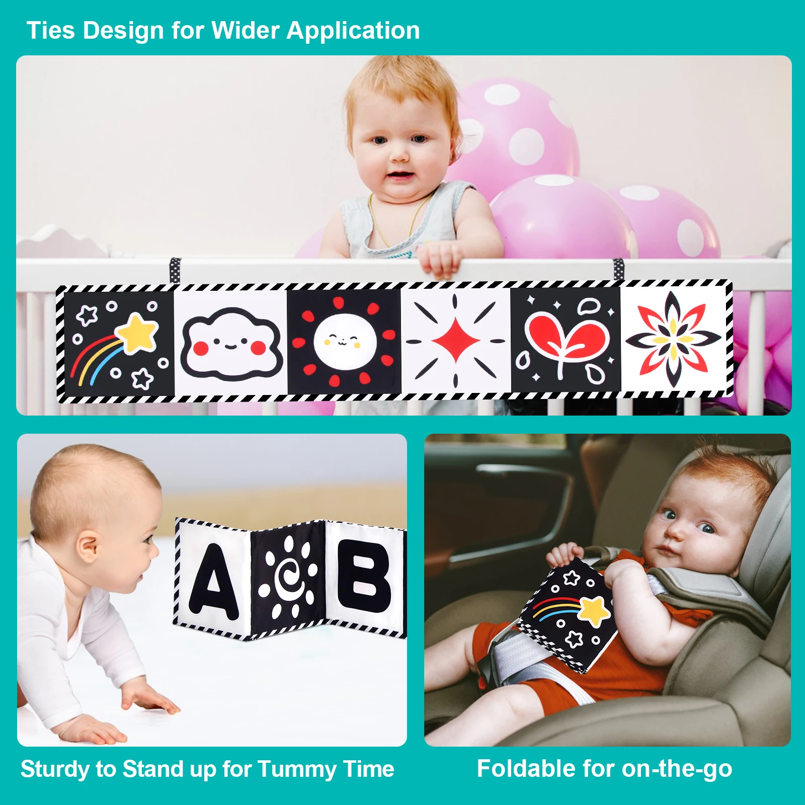 Baby Tuch Buch Hohe Kontrast Baby Spielzeug Neugeborenen Krippe Spielzeug Schwarz und Weiß Tier Sensorische Tuch Bücher 0-36 monate Montessori Spielzeug