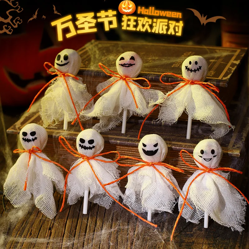 12Pcs New Halloween Ghost Pumpkin Lollipop Decoration DIY Candy Packing Cloth with Sticker Decor Kids Halloween Party Supplies