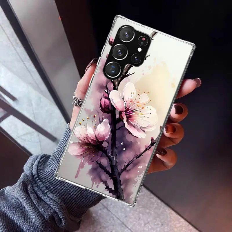 Cherry Blossom Tree Phone Case for Samsung Galaxy S24 S23 S22 Plus S21 FE S20 Ultra S10 S10E S9 S8 + Soft Cover Print Fundas