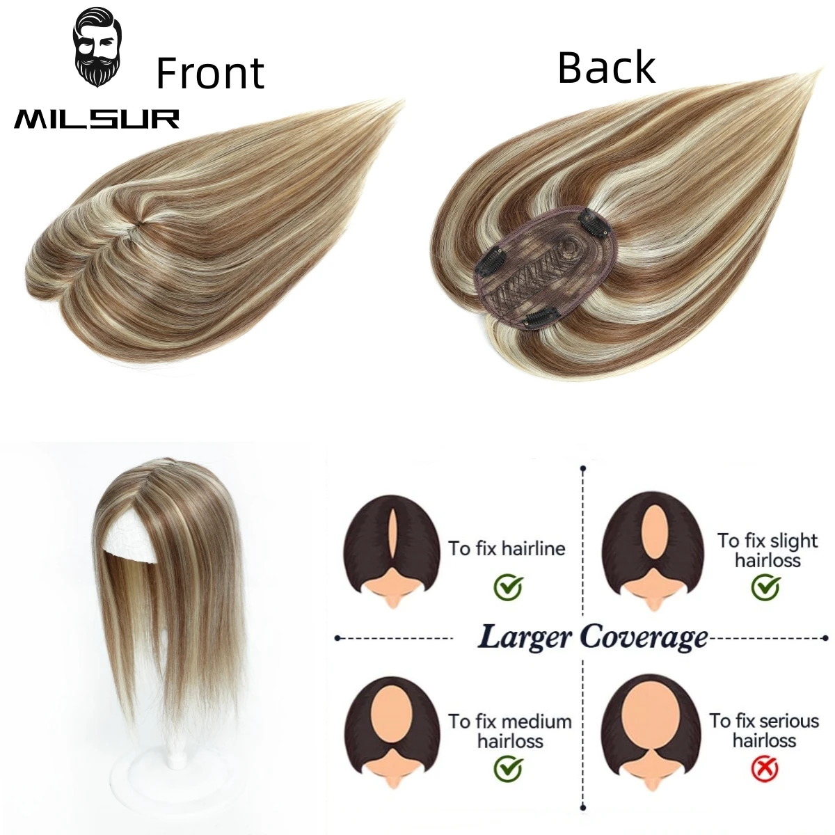 توبر الشعر البشري للنساء ذوات الشعر الرقيق الناعم | مصممة لتغطية Alopecia Areata، ناعمة وخالية من التشابك #4