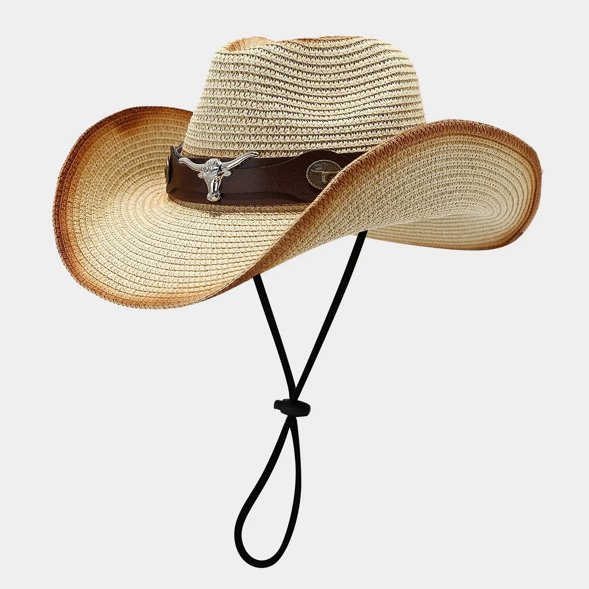 New American Western Style Cowboy Straw Hat, Tibetan Outdoor Sun Protection Hat, Bull Head Beach Cap for Amazon