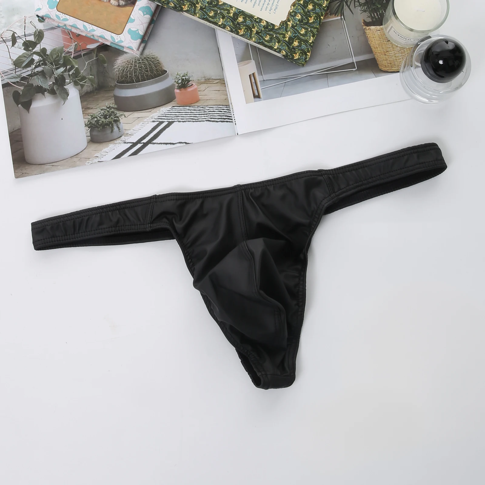 Herren Kunstleder Bademode T-Back Schwimm-Tanga Tiefsitzender Sexy Bikini G-String Badeanzug Strandkleidung Badebekleidung – Detail 6