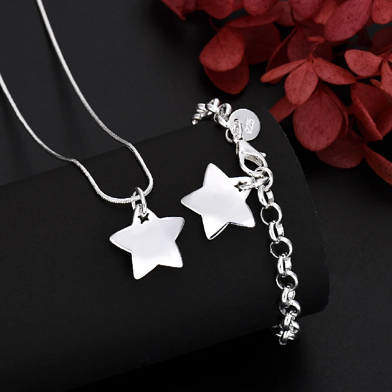 

Горячая распродажа: Элегантные браслеты и ожерелья из стерлингового серебра 925 пробы с звездами для женщин, модные ювелирные наборы для вечеринок и свадеб, аксессуары, праздничные подарки.