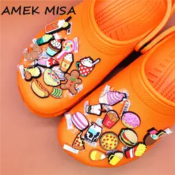 Original 5pcs/lot Food Style Shoe Buckle Accessories Donut Burger 33 Type 3D Shoe Charms Decoration DIY Wristband Clog Clips