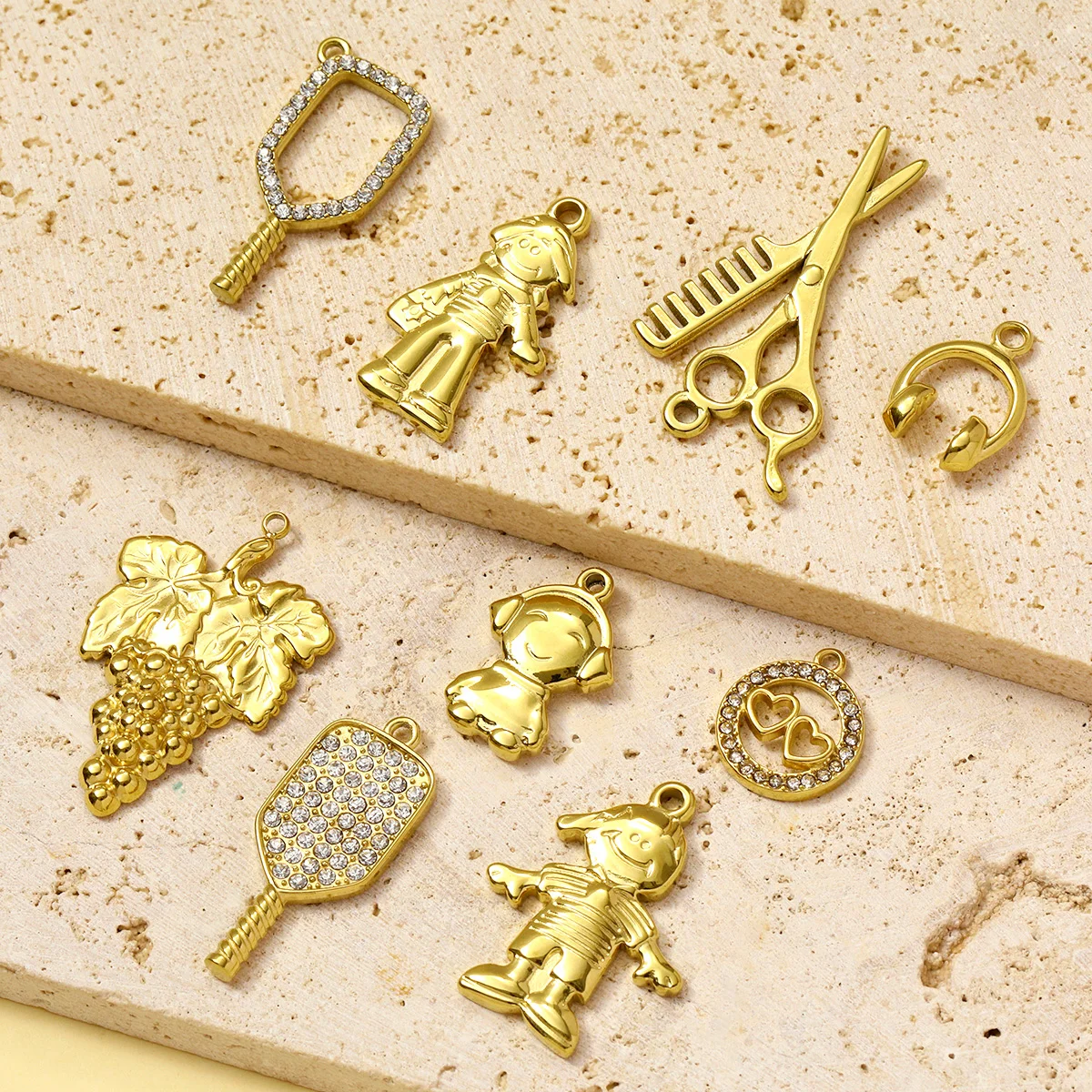 3 قطعة/الوحدة الفولاذ المقاوم للصدأ الشعر المتقلب مضرب تنس قلادة سماعة العنب صبي فتاة Charms بها بنفسك سحر قلادة صنع النساء المجوهرات