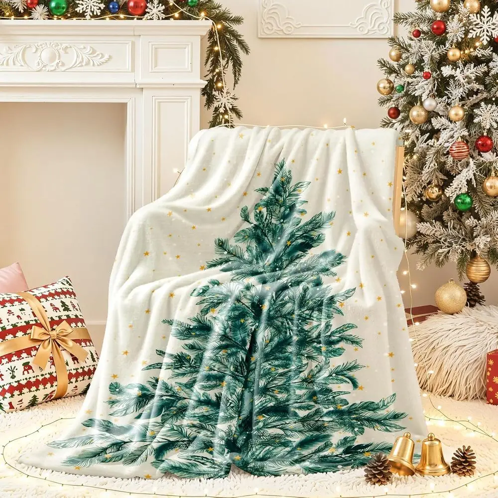 

Cozy Flannel Christmas Blanket - 50x60 Beige Holiday Decor Gift for Women