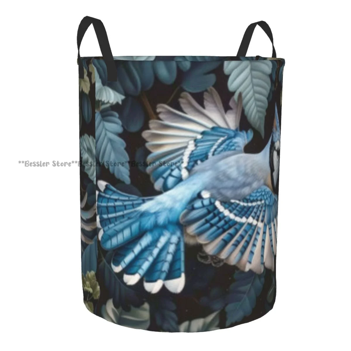 Blue Jay Bird In Flight Amidst Tropical Laundry Basket Folding Dirty Clothes Toys Storage Bucket Household