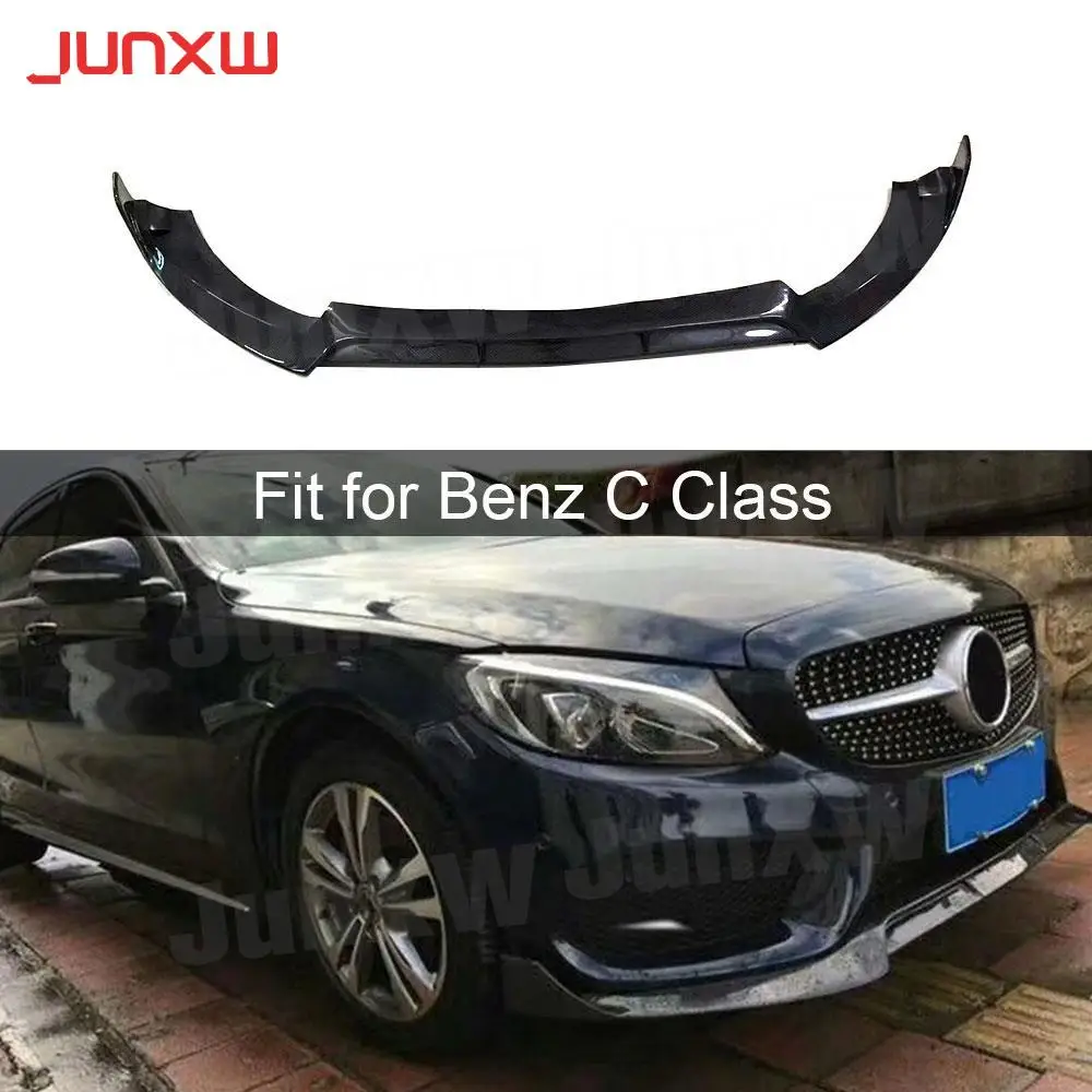 

For C Class Carbon Fiber Front Bumper Lip Spoiler for Mercedes Benz W205 Sport Bumper 15-19 Front Lip Car Styling