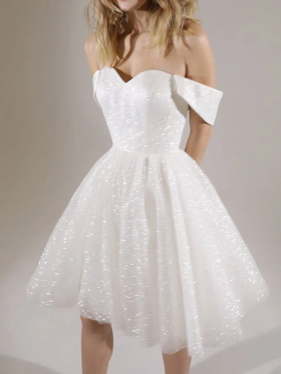 

Sexy Princ Sle Sequin Evening Dr off oulder Par Gown mid Waist A-Line Skirt No Sve mid Length for Women