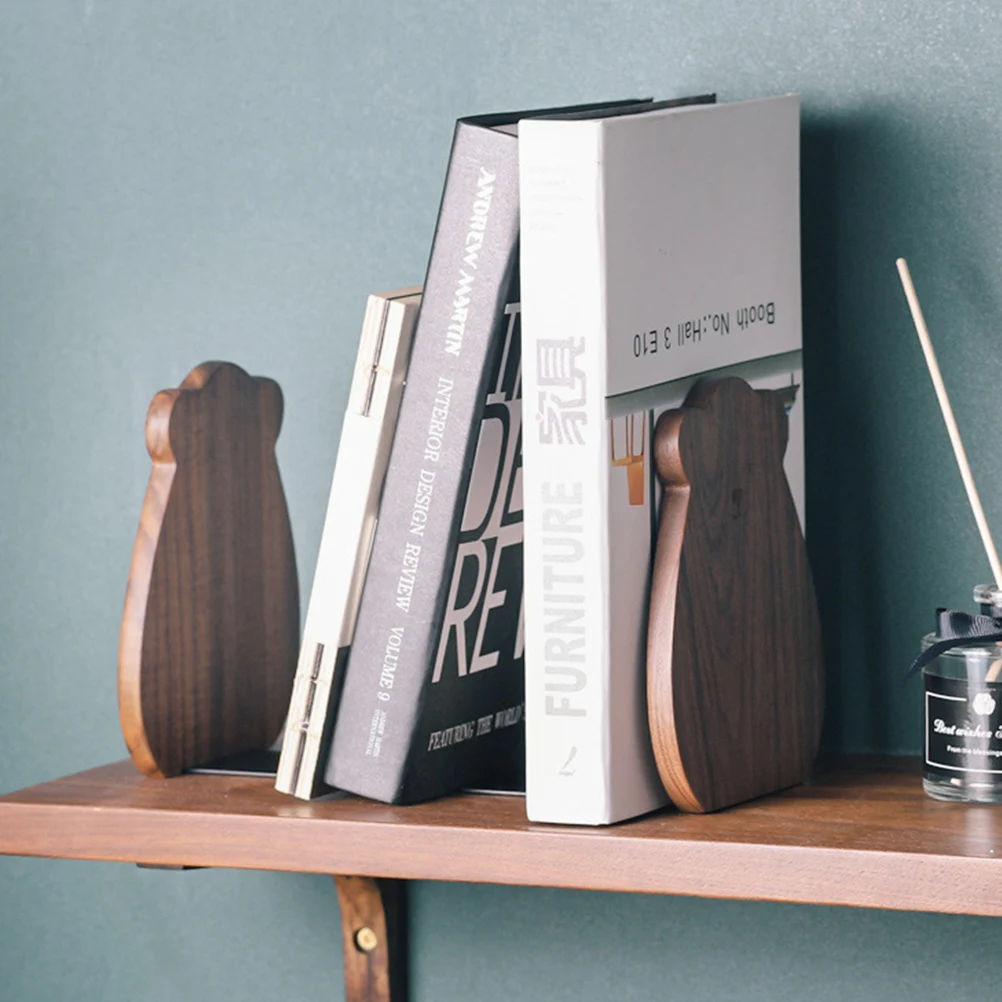 

Smooth Finish Solid Wood Bookend Adorable Bear Shape Book Support Office Bookshelf Decor Book Holder Book Fixator 1Pc Wood Color