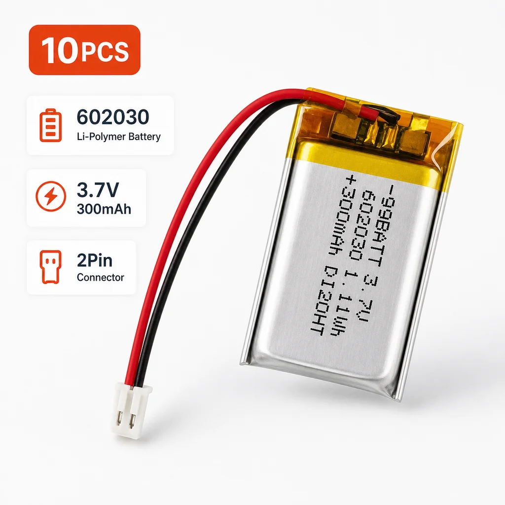 Lithium Polymer Battery 602030 3.7V 300mAh Replacement Cell for Bluetooth Headset Speaker Sensor Smart Wearable