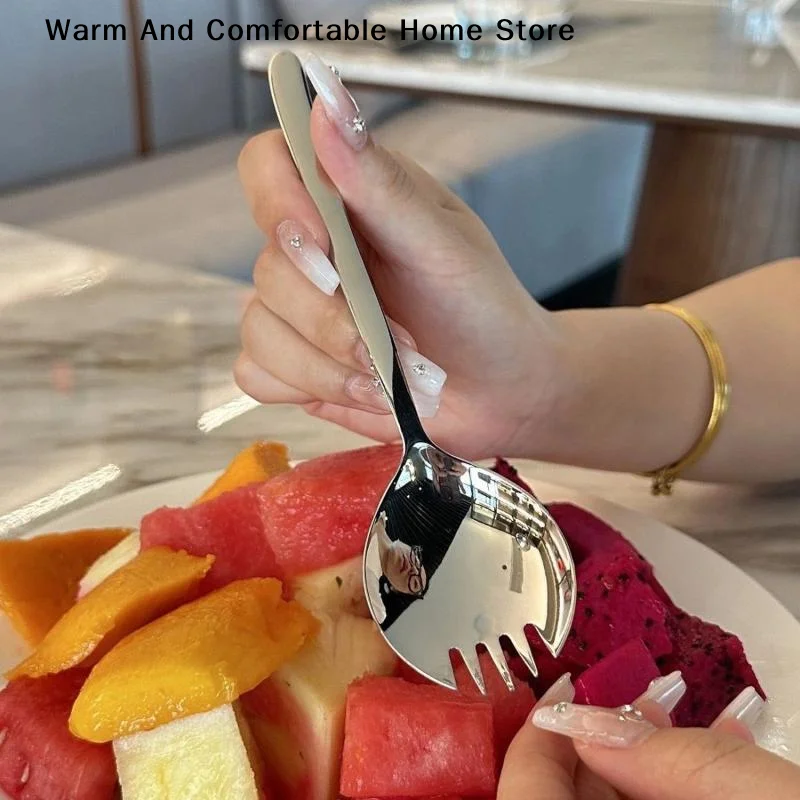 【SE】Stainless Steel Salad Spoon Creative Shovel Spoon Fork Pasta Coffee Fork Dessert Cake Fork Watermelon Fruit Spoon
