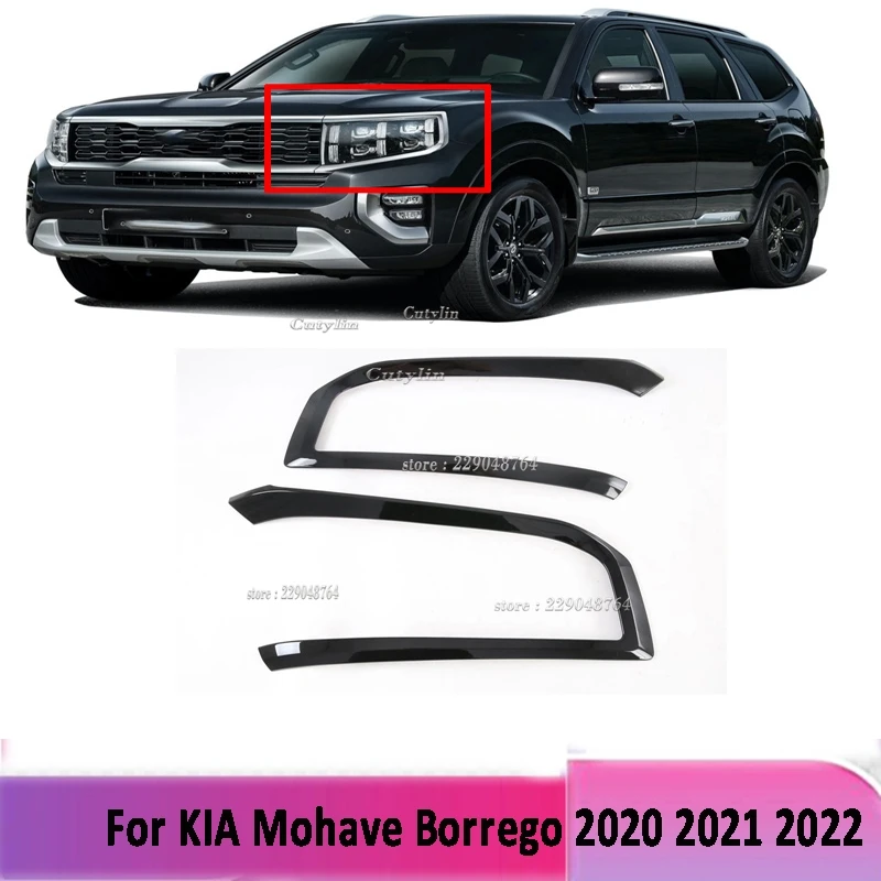 

For Kia Mohave Borrego HM2 2019-2022 Car Accessories ABS Black Front Head Light Headlight Lamp Cover Trim Molding Framecutylin