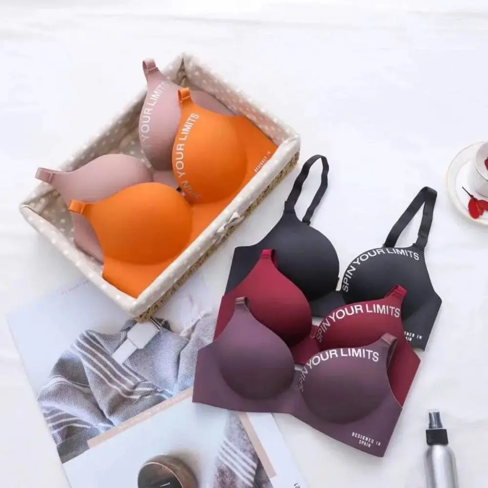 Fashion Letter Pattern Women Deep V Bras Seamless NO Steel Ring Push Up Bralette Tube Top Beauty Back 3/4 Cup Bra Women view 3