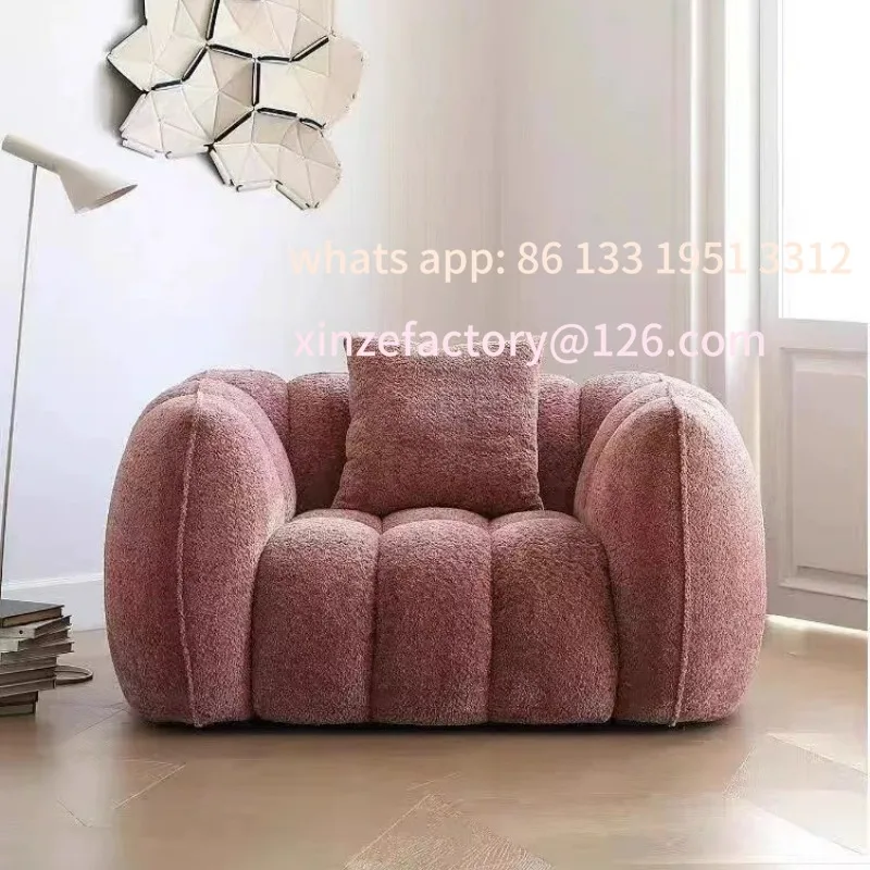 

French retro cream wind cotton candy camel wool fabric sofa modern simple pumpkin straight row medieval sofa