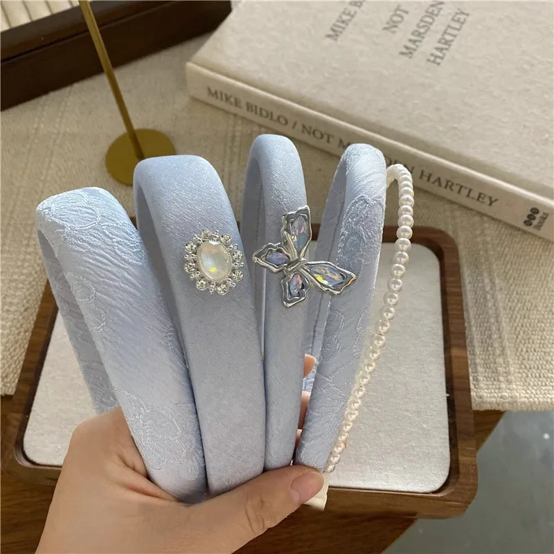 

1 Pcs Ladies' Hair Band Rhinestone Butterfly Pearls Elegant Gentle Sweet Korean Headbands Fashionable Versatile Hair Accessories