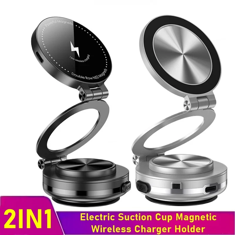 Electric Vacuum Magnetic Car Phone Wireless Charger Mirro Gym Bath Shower Holder for Iphone 16 15 14 13 12 11 Pro Max Samsung