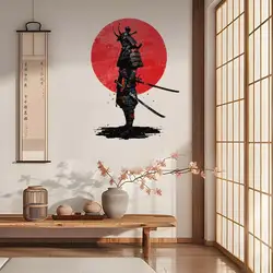 Samurai Wall Decal Japanese Sun Wall Art Wall Sticker Samurai Wallpaper For Game Room Decor living Room Decor M1053
