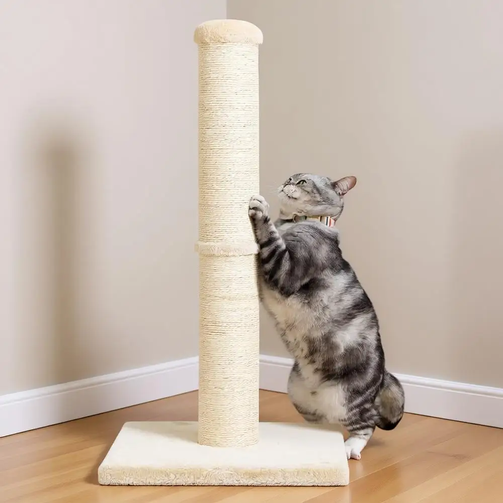 

Дерево-когтеточка для кошек 34 дюйма с натуральным сизалевым канатом, когтеточка большого диаметра 4,3 дюйма, для кошек, выращенных в помещении, бежевый