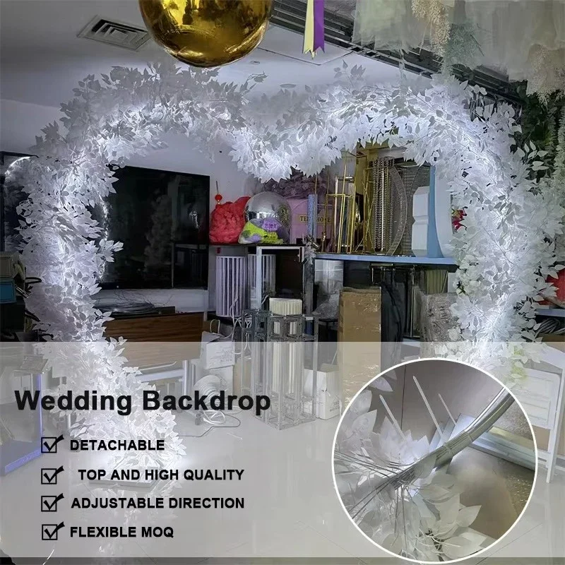 White Heart Faux Flower Arched Light Emitting Diode Light Wedding Entrance Door for Event Decoration
