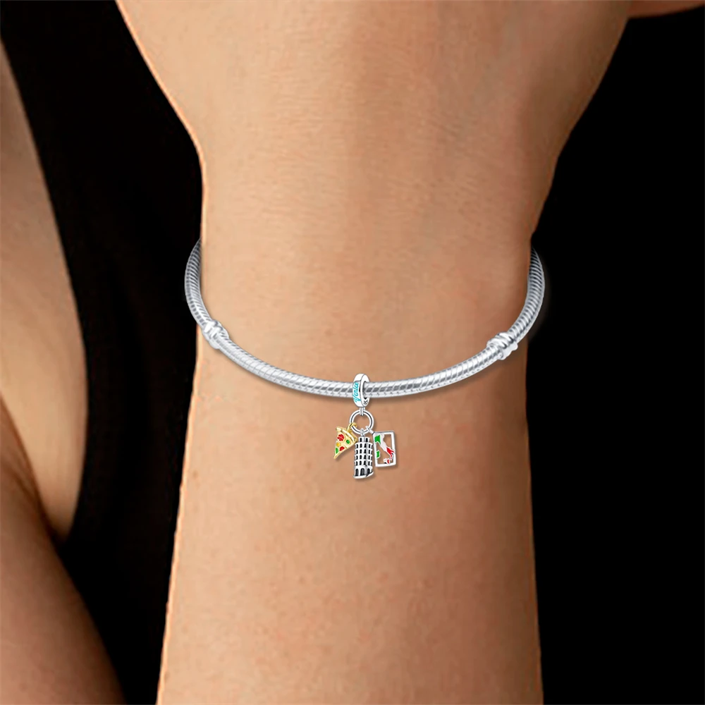 Beautiful 925 Sterling Silver Architectural Lighthouse Church Eiffel Tower Pendant Fit Brand Bracelet Travel Souvenirs Gifts