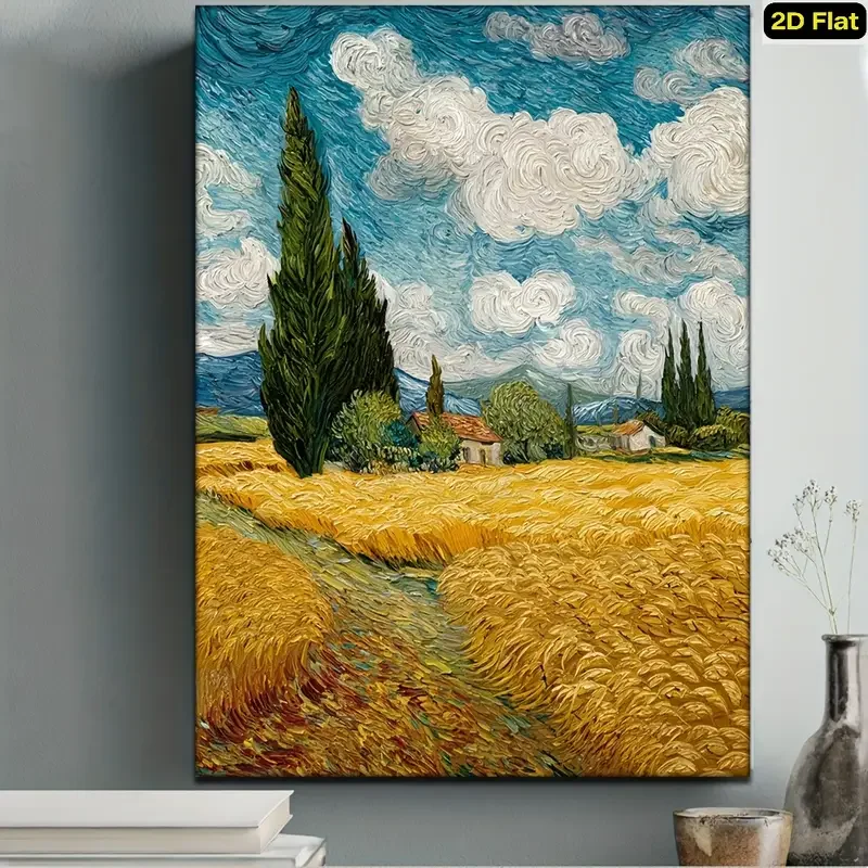 

2D плоская картина, 1 шт., без рамы, на холсте - Репродукция картины Ван Гога «Пшеничное поле с кипарисами», 12,0x16,0 дюймов, Clas