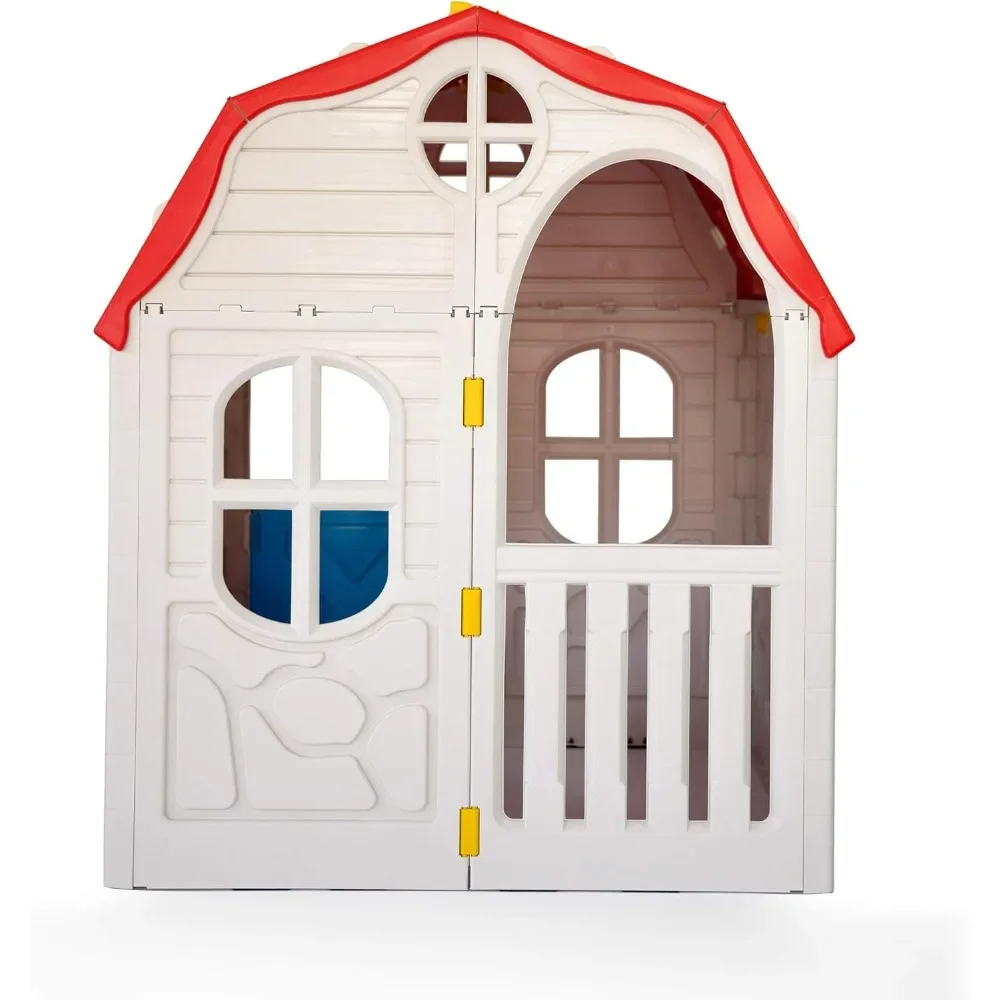 Playhouse, Real Feel Cottage Compact Foldable Plastic Toddler Roomy Outdoor Playhouse for Children Ages 2 Years Old and Up